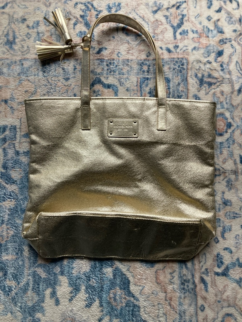 Vintage Michael Kors Gold Metallic Tote with Tassel Charm